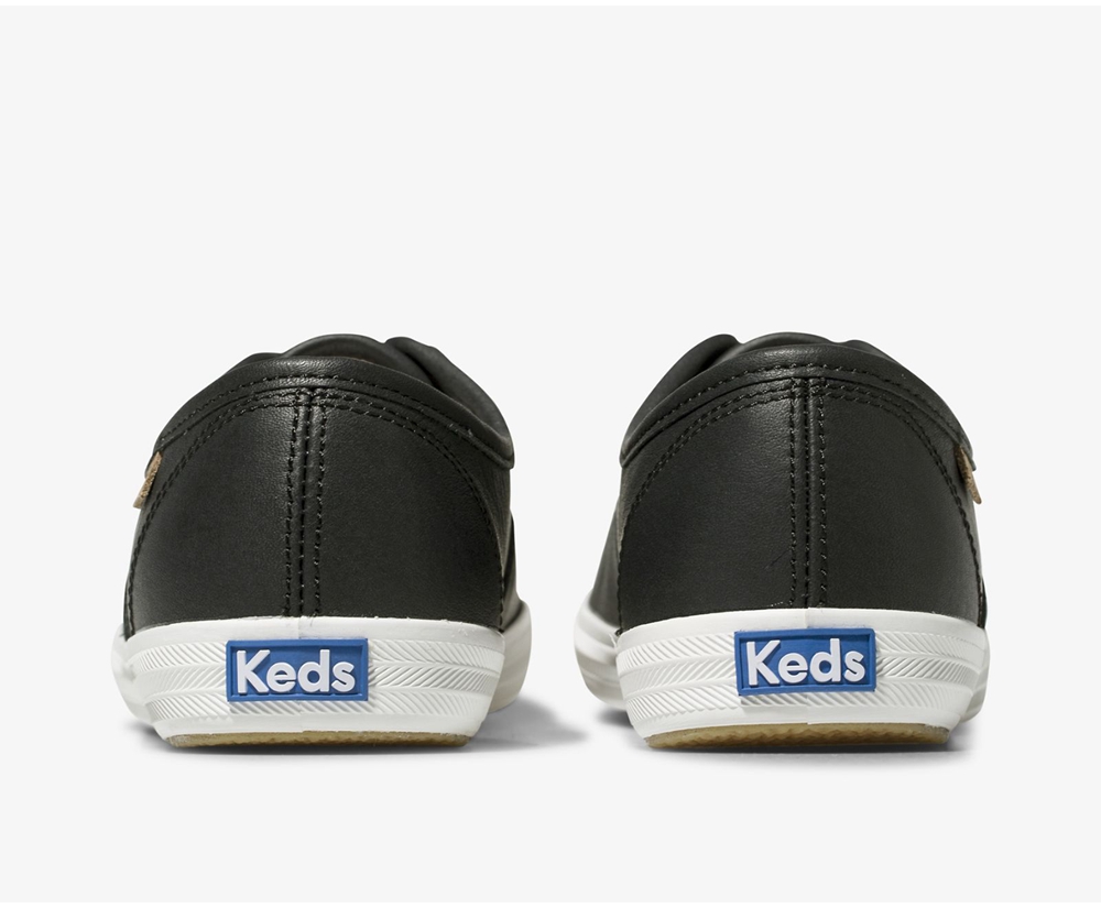 Womens Keds Sneakers - Champion Luxe Leather - Black - 4516-TPBED